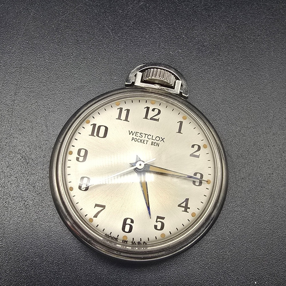 Westclox Pocket Ben Pocket Watch Silver Tone Etched Floral Vintage
